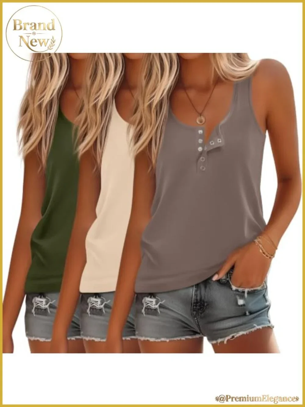 Women's 3 Pack Henley Tank Tops Sleeveless Button Up Summer Layering Tees